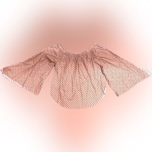 Pink & black polka dot wide bell sleeve blouse  size L